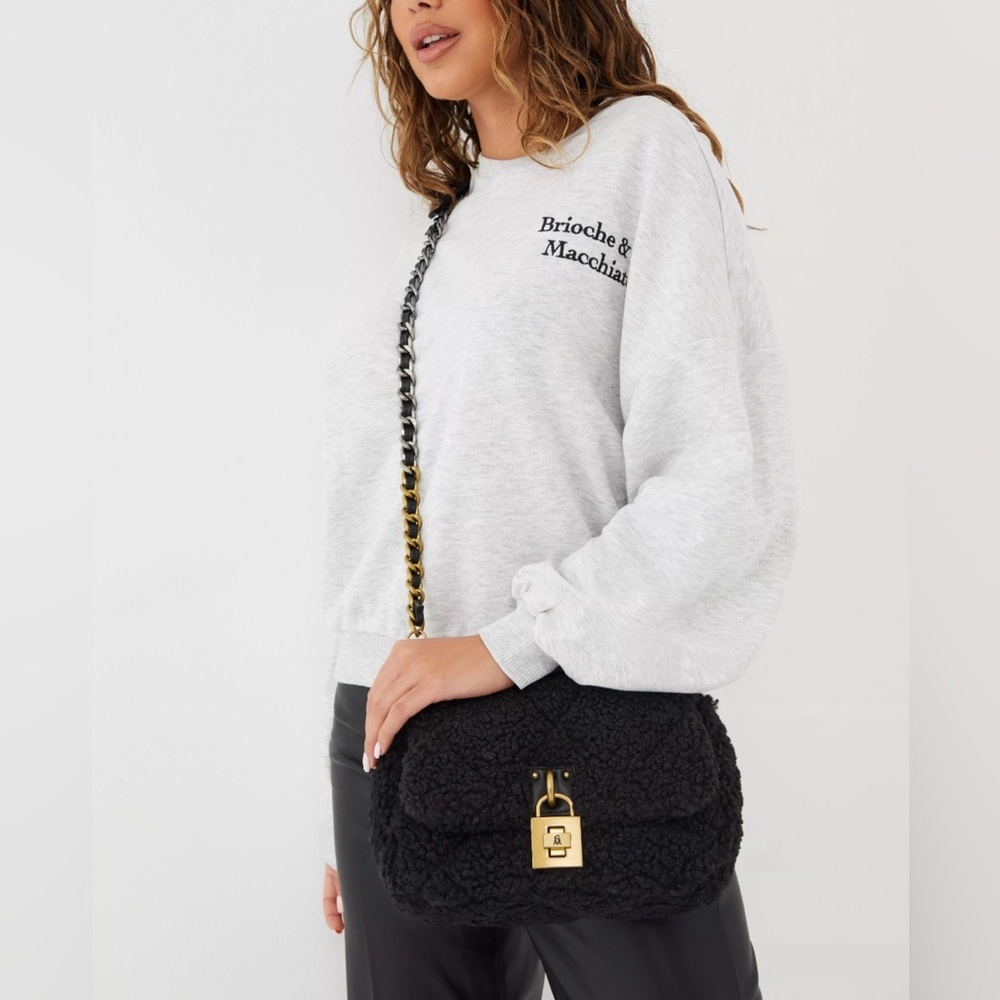 STEVE MADDEN Handbag Terra-G Sherpa Crossbody Black Fuzzy Faux Fur AUTHENTIC